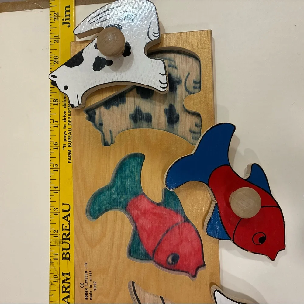 Easter Ducky Puzzle Animal Wooden Knob Puzzle  farm pet animals Toddler Puzzle